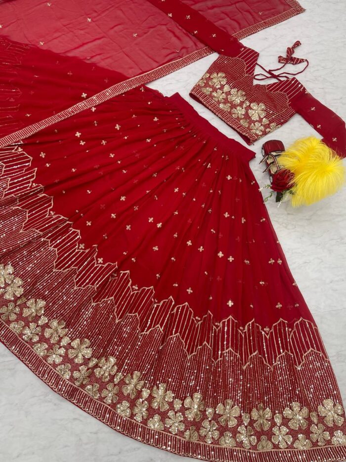 Americanchoice Fully Stitched Red Color Designer Lehnga Choli Set - Image 5