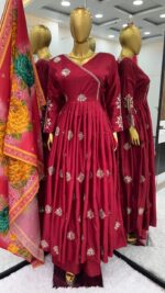 Americanchoice Fully Stitched Designer Pure Chinnon Dress Dupatta Set - Image 6