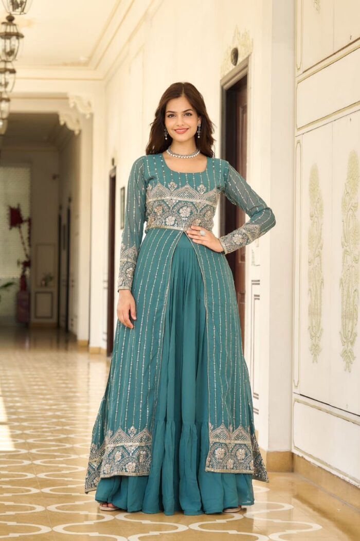 Americanchoice Fully Stitched Festival Choli with attached Shrug & Lehnga - Image 3