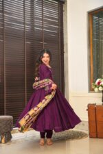 Americanchoice Fully Stitched Designer Pure Chinnon With Embroidery Sequence Work Gown & Dupatta Set - Image 5