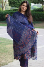 Americanchoice Cotton Blue Printed Kurta With Pant & Dupatta Set - Image 2