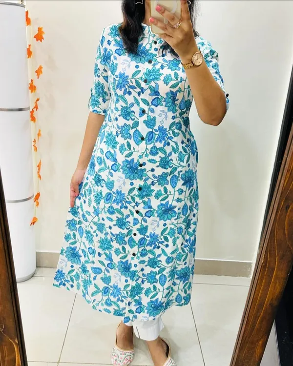 Americanchoice Cotton A-Line Jaipuri Floral Kurta and Pant Set - Image 3