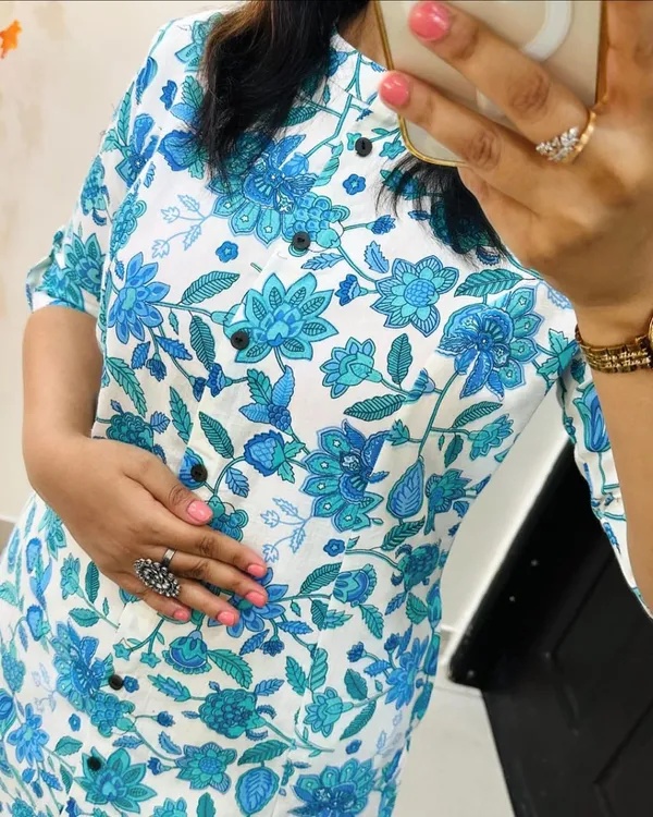 Americanchoice Cotton A-Line Jaipuri Floral Kurta and Pant Set - Image 4