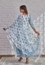 Americanchoice Blue Cotton Anarkali Kurta With Pant & Dupatta Set - Image 6