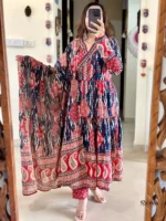 Americanchoice Anarkali Cotton Kurta With Pant & Dupatta Set - Image 3
