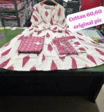 Americanchoice White & Pink Cotton Anarkali Kurta With Pant And Dupatta Set - Image 3