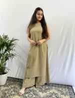 Americanchoice Olive Cotton Cut Sleeve Kurta & Palazzo Set - Image 3