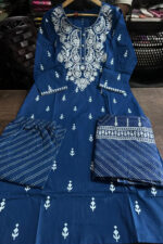 Americanchoice Blue Cotton Embroidered Kurta With Pant & Dupatta Set - Image 4