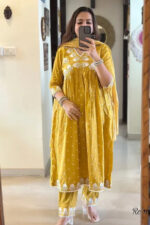 Americanchoice Handloom Cotton Embroidered Kurta With Pant & Dupatta Set
