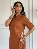 Americanchoice Brown Cotton Embroidered Kurta & Pant Set - Image 7