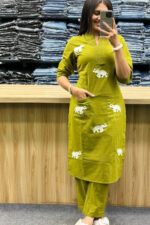 Americanchoice Cotton Green Embroidered Kurta & Pant Set - Image 2