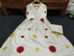 Americanchoice White Cotton Embroidered Naira Cut Kurta & Pant Set - Image 5