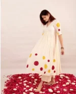 Americanchoice White Cotton Embroidered Naira Cut Kurta & Pant Set - Image 4
