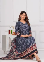 Americanchoice Multicolor Cotton Hand Block Print Kurta With Pant & Dupatta Set - Image 5
