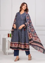 Americanchoice Multicolor Cotton Hand Block Print Kurta With Pant & Dupatta Set - Image 3
