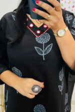 Americanchoice Black Cotton Kurta With Pant & Dupatta Set - Image 3