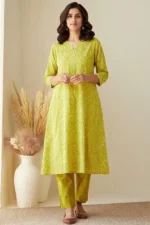Americanchoice Yellow Cotton  Printed Kurta With Pant & Dupatta Set - Image 4