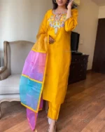 Americanchoice Embroidered Rayon Kurta With Pant & Three Shade Color Organza Dupatta Set - Image 4