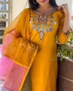 Americanchoice Embroidered Rayon Kurta With Pant & Three Shade Color Organza Dupatta Set - Image 6