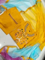 Americanchoice Embroidered Rayon Kurta With Pant & Three Shade Color Organza Dupatta Set - Image 3