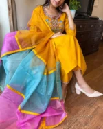 Americanchoice Embroidered Rayon Kurta With Pant & Three Shade Color Organza Dupatta Set - Image 5