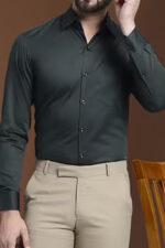 Americanchoice Men's Casual Slim Fit Olive Green Shirt - Image 2