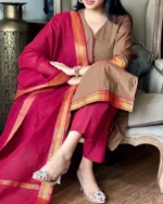 Americanchoice Brown Color Handloom South Cotton Kurta and Pant Set with Dupatta - Image 5