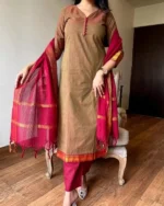 Americanchoice Brown Color Handloom South Cotton Kurta and Pant Set with Dupatta - Image 6