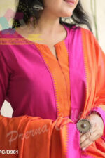 Americanchoice Rani With Orange Handloom South Cotton Kurta And Pant Set With South Cotton Dupatta - Image 4