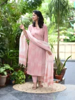 Americanchoice Handloom South Cotton Pink Kurta With Pant & South Cotton Dupatta Set - Image 6