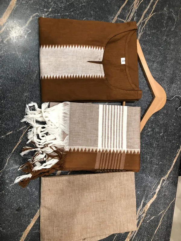 Americanchoice Brown Handloom South Cotton Kurta and Pant Set with South Cotton Dupatta - Image 4