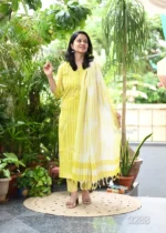 Americanchoice Handloom South Cotton Kurta With Pant & South Cotton Dupatta Set - Image 3