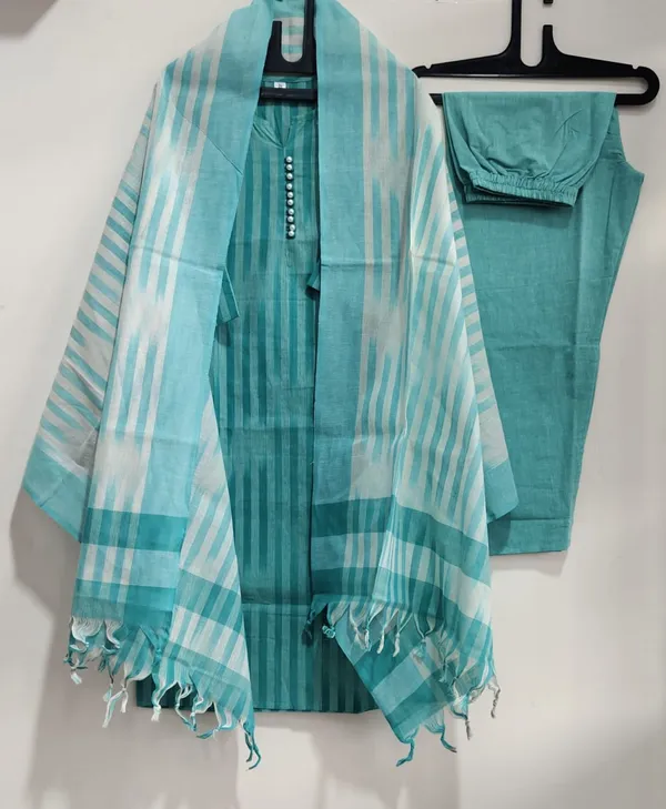 Americanchoice Handloom South Cotton Kurta With Pant & South Cotton Dupatta Set - Image 3