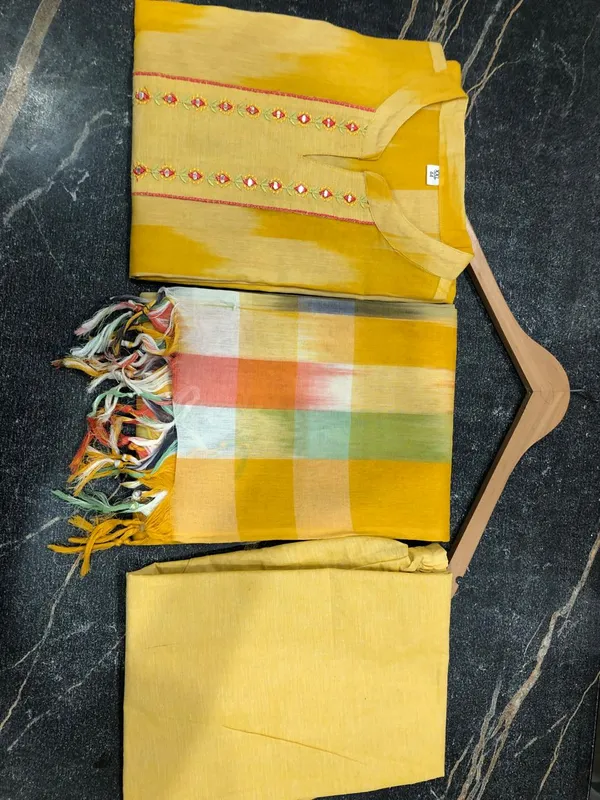 Americanchoice Handloom South Cotton Kurta With Pant & South Cotton Dupatta Set - Image 3