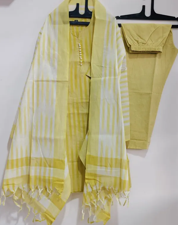 Americanchoice Handloom South Cotton Kurta With Pant & South Cotton Dupatta Set - Image 2