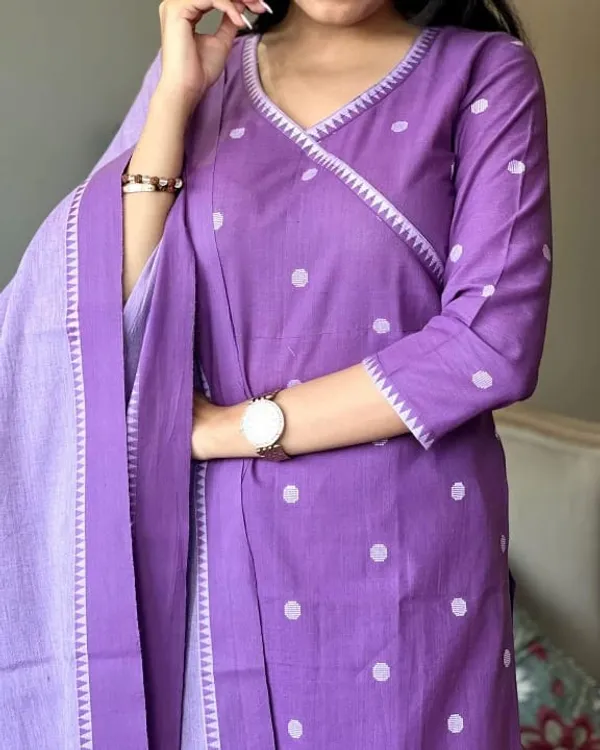 Americanchoice Purple Handloom South Cotton Kurta With Pant & South Cotton Dupatta Set - Image 9