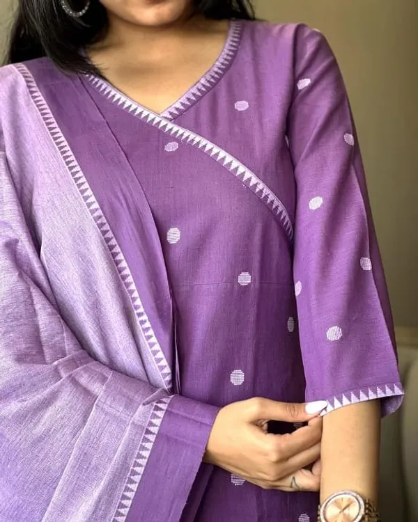 Americanchoice Purple Handloom South Cotton Kurta With Pant & South Cotton Dupatta Set - Image 7