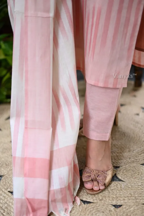 Americanchoice Handloom South Cotton Pink Kurta With Pant & South Cotton Dupatta Set - Image 5