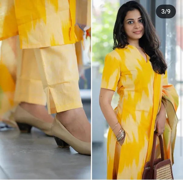 Americanchoice Yellow Handloom South Cotton Kurta With Pant & South Cotton Dupatta Set - Image 3