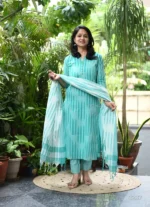 Americanchoice Handloom South Cotton Kurta With Pant & South Cotton Dupatta Set - Image 4