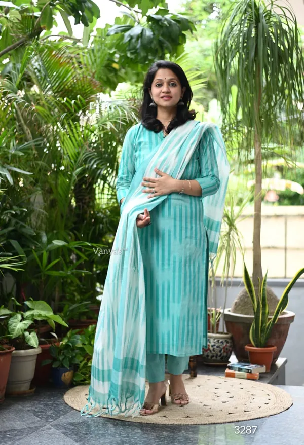 Americanchoice Handloom South Cotton Kurta With Pant & South Cotton Dupatta Set - Image 5