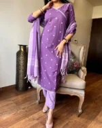 Americanchoice Purple Handloom South Cotton Kurta With Pant & South Cotton Dupatta Set - Image 6