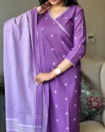 Americanchoice Purple Handloom South Cotton Kurta With Pant & South Cotton Dupatta Set - Image 5