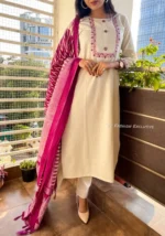 Americanchoice Off White Khadi Cotton Kurta and Pant Set with Khadi Silk Dupatta - Image 3