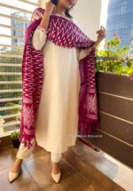 Americanchoice Off White Khadi Cotton Kurta and Pant Set with Khadi Silk Dupatta - Image 2