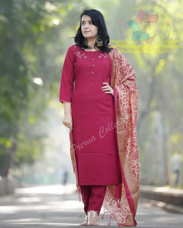 Americanchoice Pink Khadi Cotton Embroidered Kurta With Pant & Khadi Silk Dupatta Set - Image 7