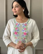 Americanchoice Khadi Cotton Embroidered Kurta With Pant & Khadi Silk Dupatta Set - Image 5
