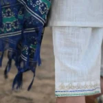 Americanchoice White Khadi Cotton Kurta With Pant & Khadi Silk Dupatta Set - Image 6