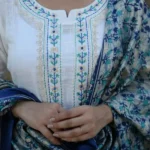 Americanchoice White Khadi Cotton Kurta With Pant & Khadi Silk Dupatta Set - Image 9