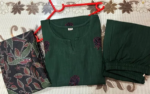 Americanchoice Bottle Green Khadi Cotton Kurta With Pant & Khadi Silk Kantha Print Dupatta - Image 6